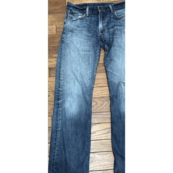 Levi's 514 Jeans Mens 32x32 Blue Slim Straight Distressed Denim Ripped Zip Fly - Picture 3 of 9
